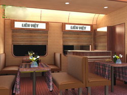 Restaurant in Livitrans Express train, a tourist train from Hanoi to Sapa, Lao Cai